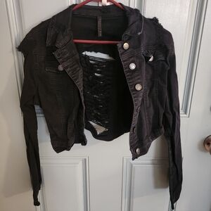 American Bazi Black Distressed Black Denim Jacket